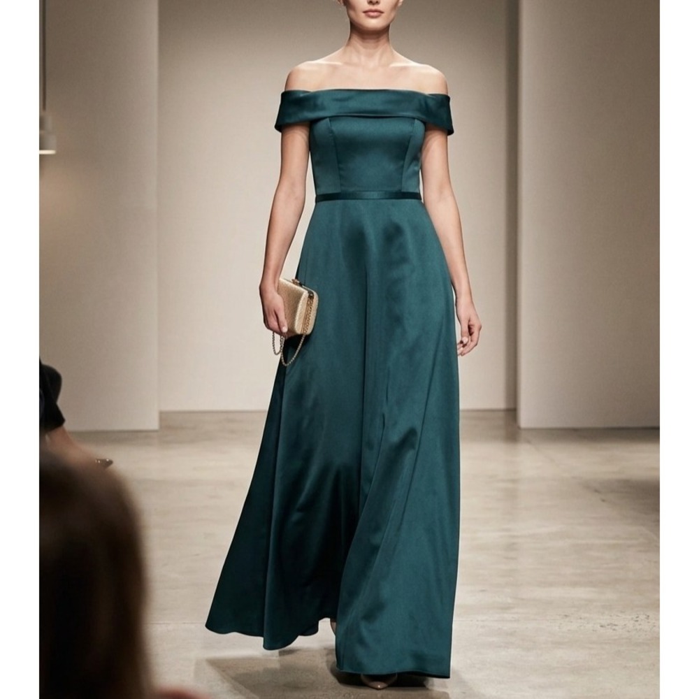 Xscape Women's Off-The-Shoulder Gown Size 16 Blue Green